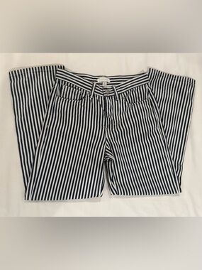 Topshop Navy & White Striped Ankle-Length Jeans